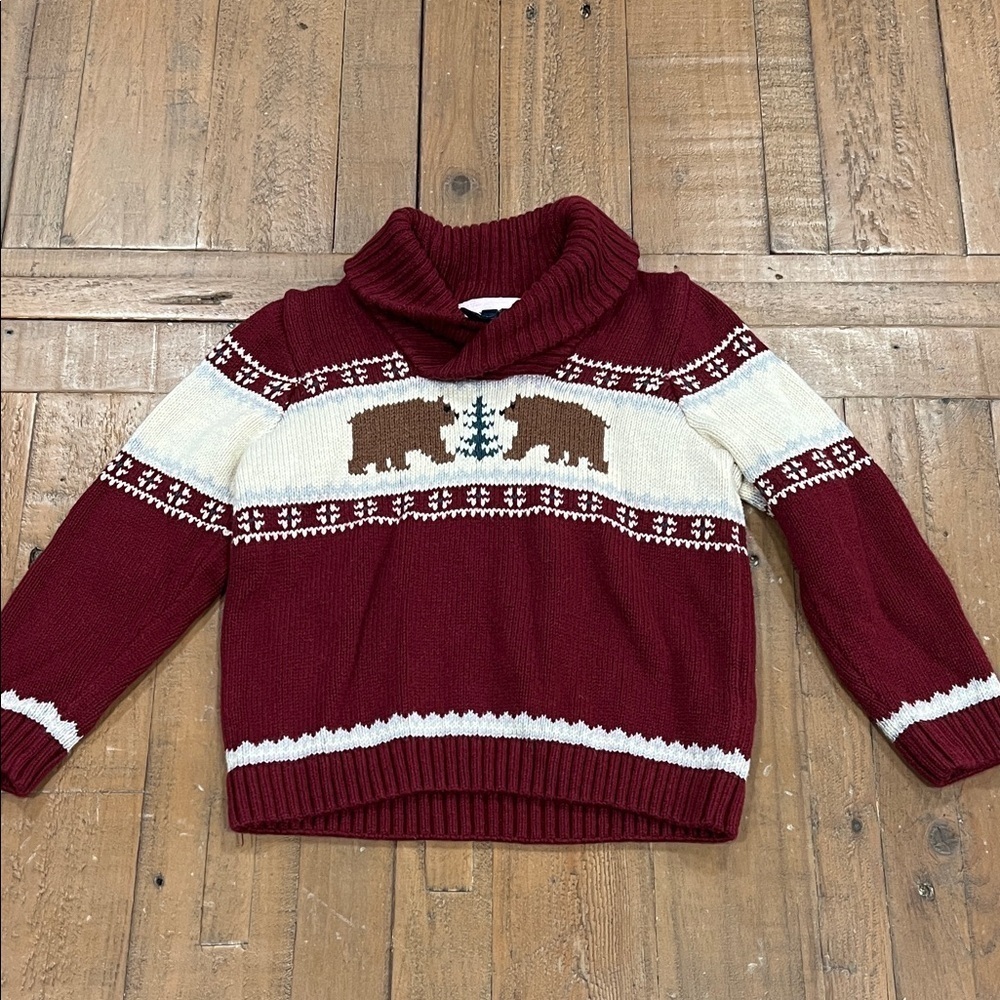 Janie and jack brown bear cowl neck fairisle sweater kids size 2T